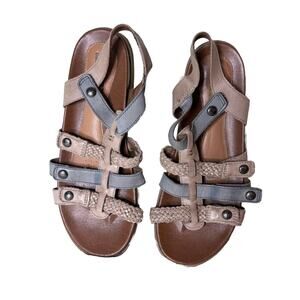 Rockport Cobb Hill T Strap Adjustable Tan Gray Leather Open Toe Womens Size 8